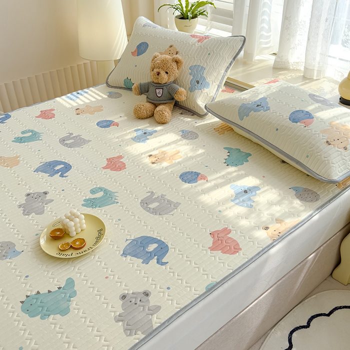 91家纺网 家纺一手货源 找家纺 伊人坊 2024新款A类凉感丝乳胶凉席三件套 动物园