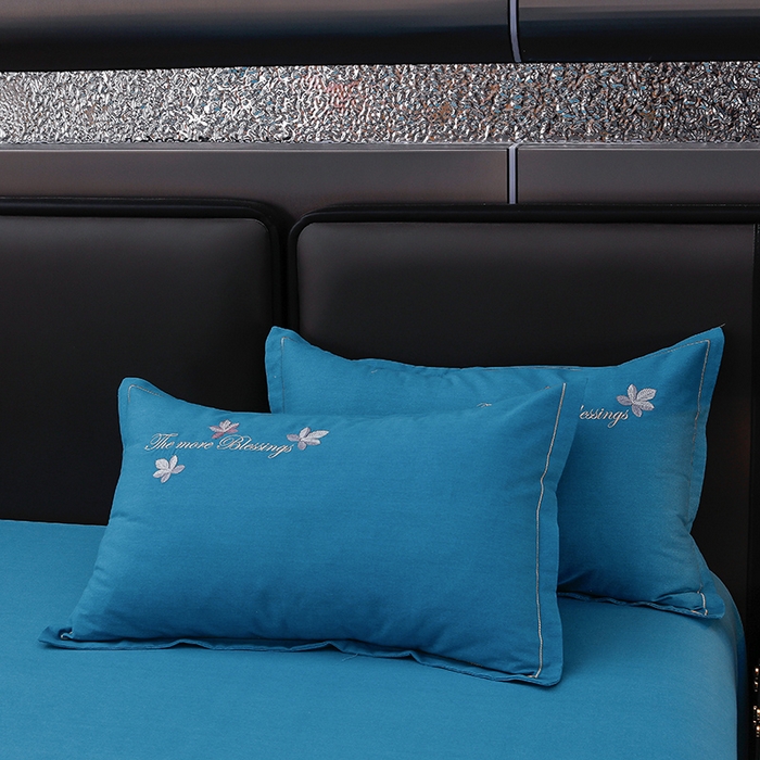 91家纺网 家纺一手货源 找家纺 润淳家居 2025新款全棉磨毛刺绣四件套 心动瞬间 极光蓝