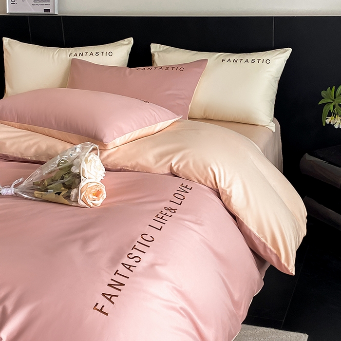 91家纺网 家纺一手货源 找家纺 澳梵家居 2024新款60s全棉刺绣四件套--罗曼克系列 罗曼克-蜜豆粉