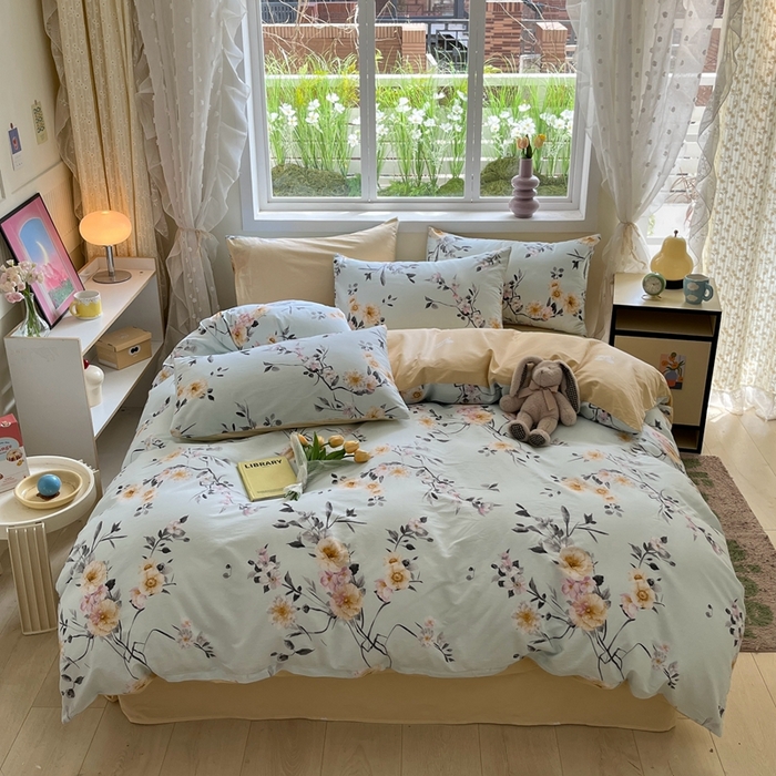 91家纺网 家纺一手货源 找家纺 红馆 2025年全棉12868印花系列四件套玉颜