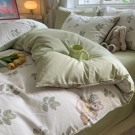 红馆 2025年全棉12868印花系列四件套米粒熊