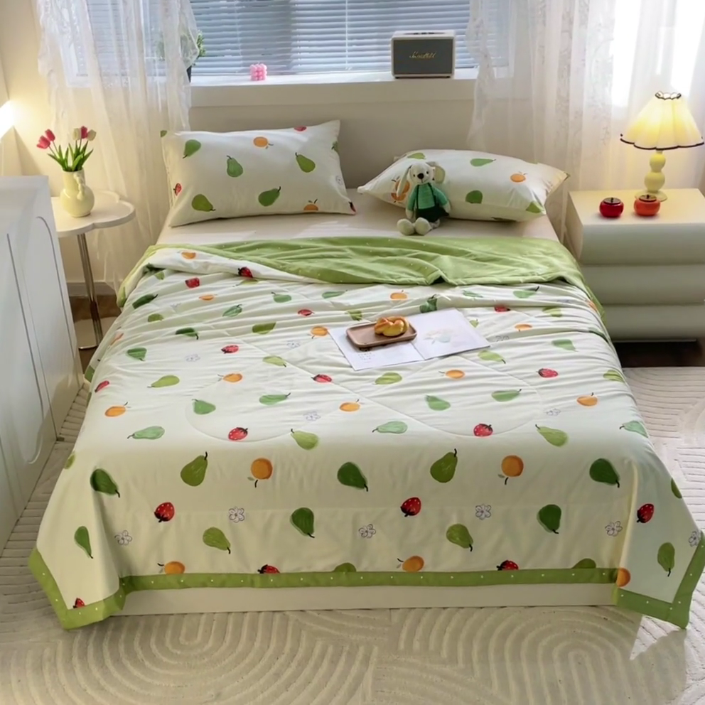 91家纺网 家纺一手货源 找家纺 金柚子2024新款全棉印花夏凉被 嘿凤梨-米