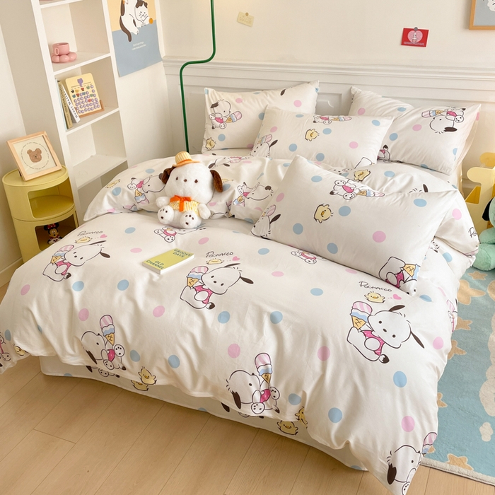 91家纺网 家纺一手货源 找家纺 博雅 2024新款全棉三丽鸥卡通四件套-AA版帕恰狗 吃货帕恰狗