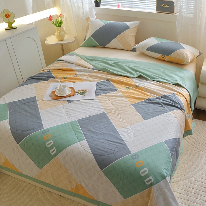 91家纺网 家纺一手货源 找家纺 金柚子2024新款全棉印花夏凉被 街角咖啡-绿