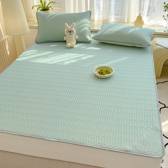 91家纺网 家纺一手货源 找家纺 伊人坊 2024新款A类凉感丝乳胶凉席三件套 薄荷绿