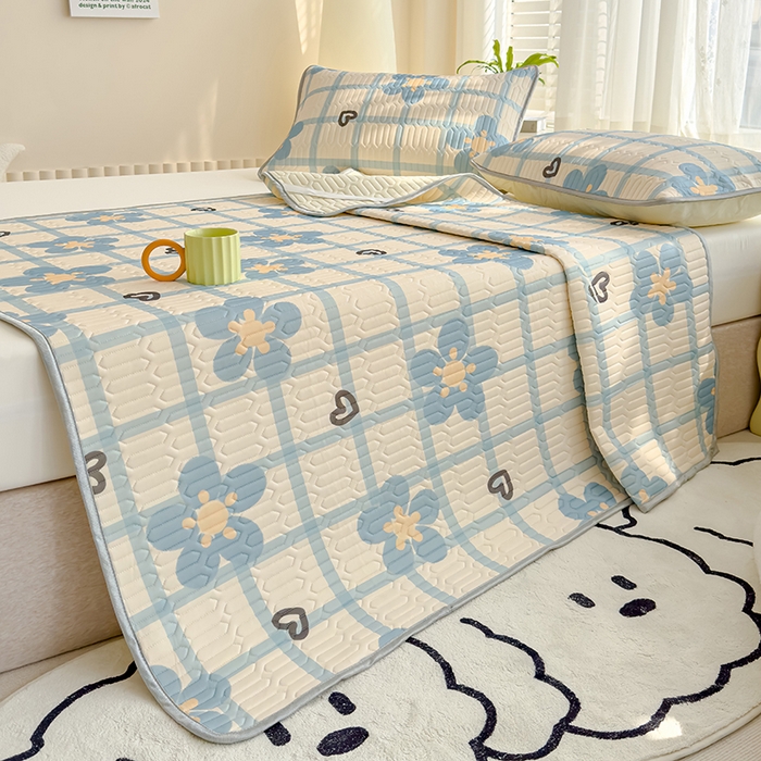 91家纺网 家纺一手货源 找家纺 伊人坊 2024新款A类凉感丝乳胶凉席三件套 花花格调