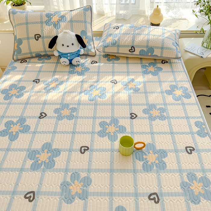 91家纺网 家纺一手货源 找家纺 伊人坊 2024新款A类凉感丝乳胶凉席三件套 花花格调