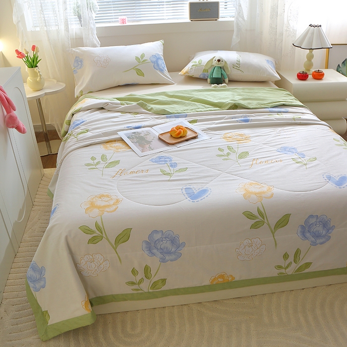 91家纺网 家纺一手货源 找家纺 金柚子2024新款全棉印花夏凉被 静看花颜-米