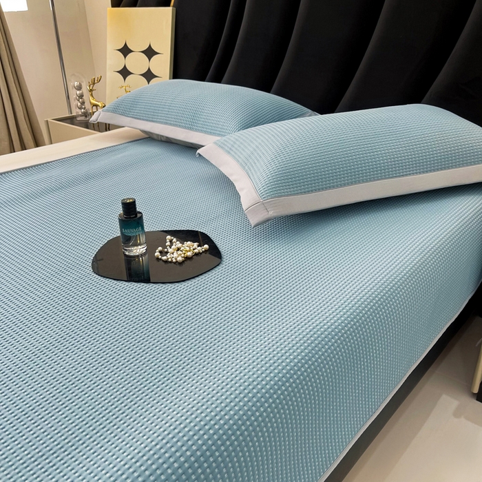 91家纺网 家纺一手货源 找家纺 慕尚 2025新款华夫格床笠凉席 华夫格蓝