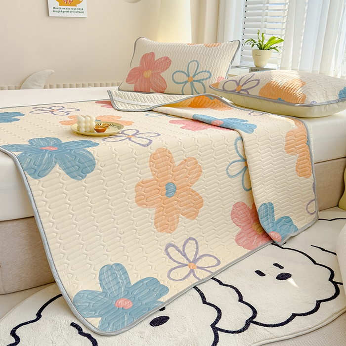 91家纺网 家纺一手货源 找家纺 伊人坊 2024新款A类凉感丝乳胶凉席三件套 缤纷花季