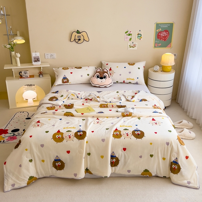 91家纺网 家纺一手货源 找家纺 米菲 2024新款A类凉感丝印花夏被夏凉被被芯 快乐煤球