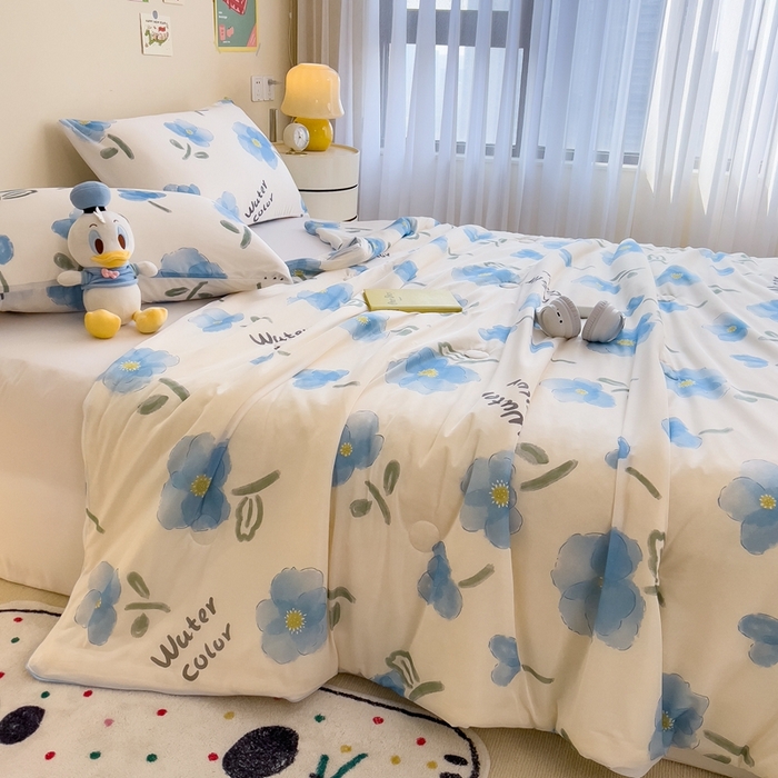 91家纺网 家纺一手货源 找家纺 米菲 2024新款A类凉感丝印花夏被夏凉被被芯 温情花语