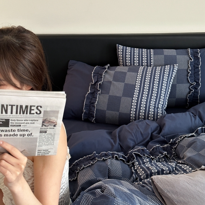 91家纺网 家纺一手货源 找家纺 旷野 2024新款全棉色织双面提花四件套-南法 南法—星海蓝