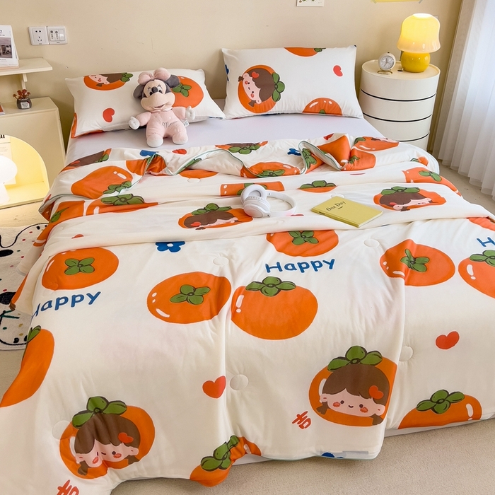 91家纺网 家纺一手货源 找家纺 米菲 2024新款A类凉感丝印花夏被夏凉被被芯 柿柿如意