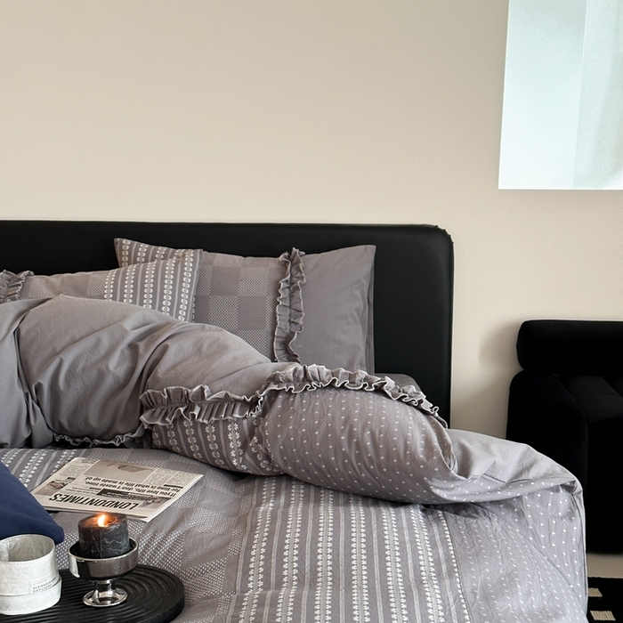 91家纺网 家纺一手货源 找家纺 旷野 2024新款全棉色织双面提花四件套-南法 南法—冰川灰