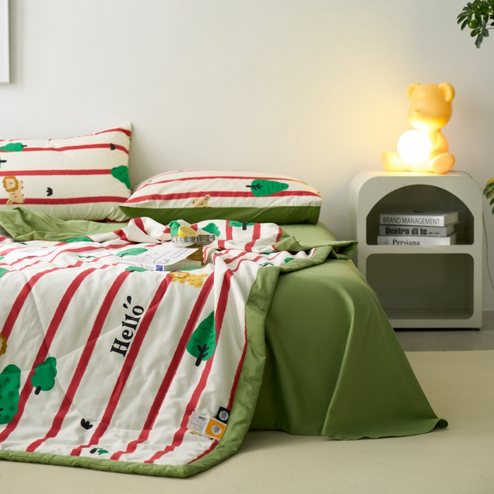 91家纺网 家纺一手货源 找家纺 莱福仕家纺 2022  全棉喷气夏被四件套野营派对