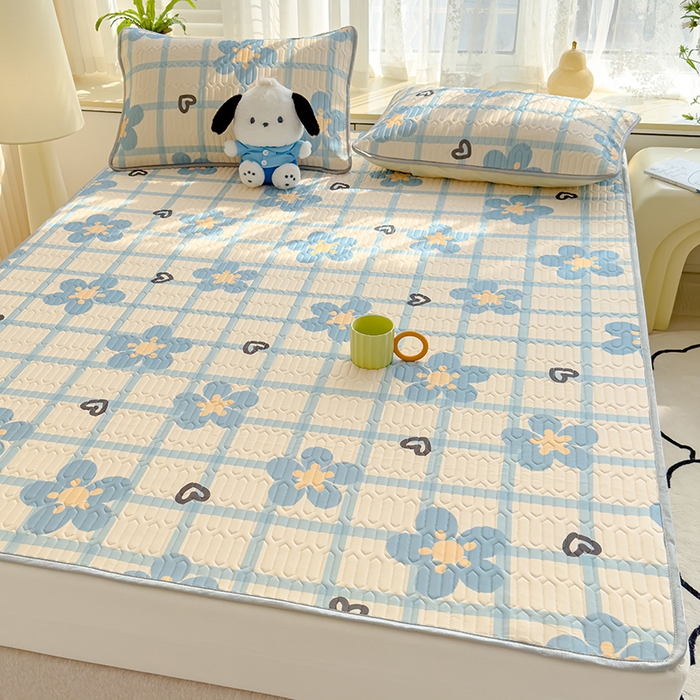 91家纺网 家纺一手货源 找家纺 伊人坊 2024新款A类凉感丝乳胶凉席三件套 花花格调