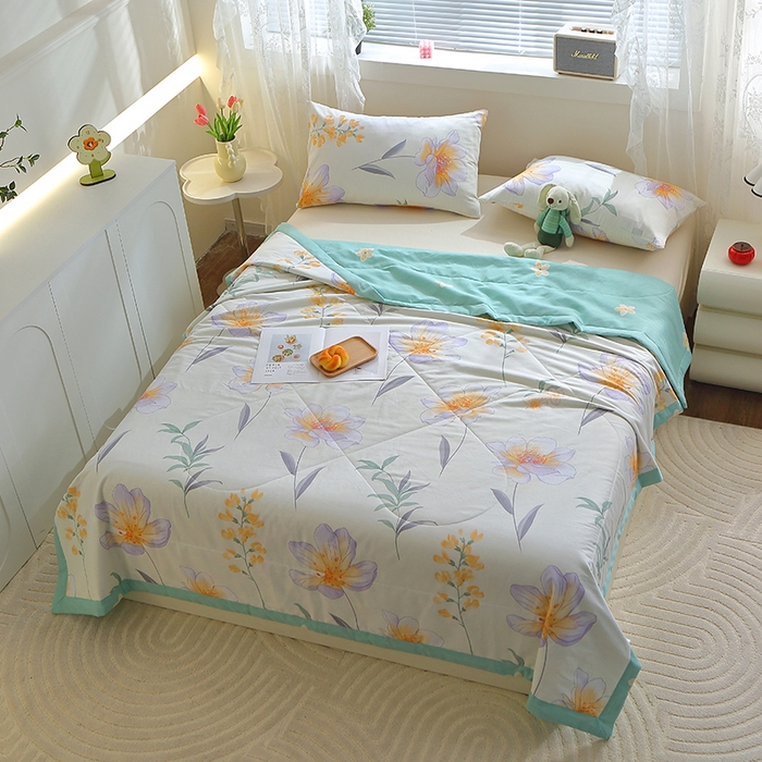 91家纺网 家纺一手货源 找家纺 金柚子2024新款全棉印花夏凉被 花语梦-米