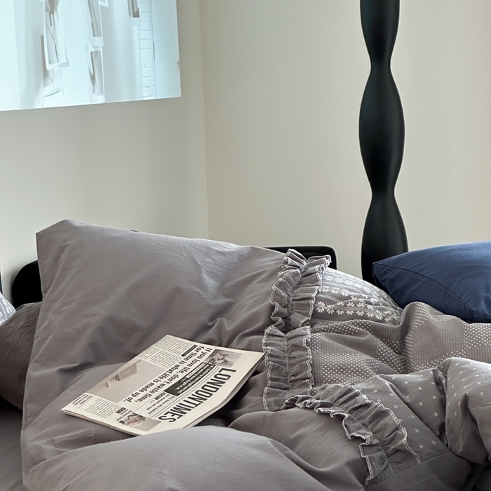 91家纺网 家纺一手货源 找家纺 旷野 2024新款全棉色织双面提花四件套-南法 南法—冰川灰