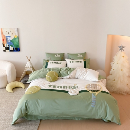 91家纺网 家纺一手货源 找家纺 （总）星野家居 2024新款双股澳棉毛巾绣四件套—快乐网球场