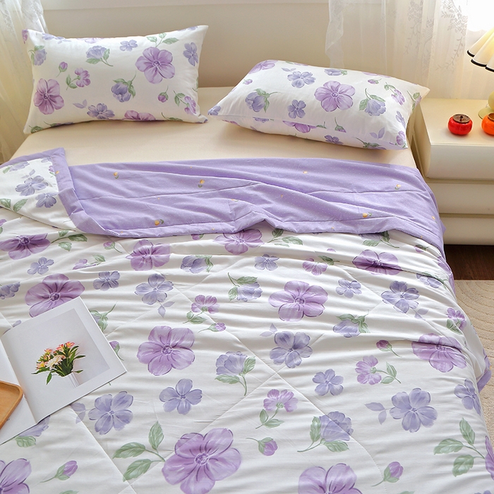 91家纺网 家纺一手货源 找家纺 金柚子2024新款全棉印花夏凉被 花暖迎春-紫