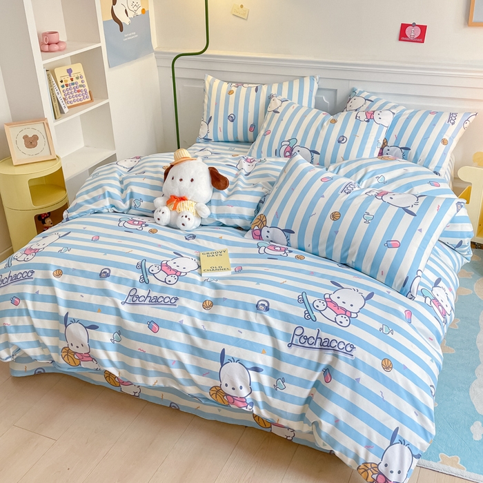 91家纺网 家纺一手货源 找家纺 博雅 2024新款全棉三丽鸥卡通四件套-AA版帕恰狗 运动帕恰狗