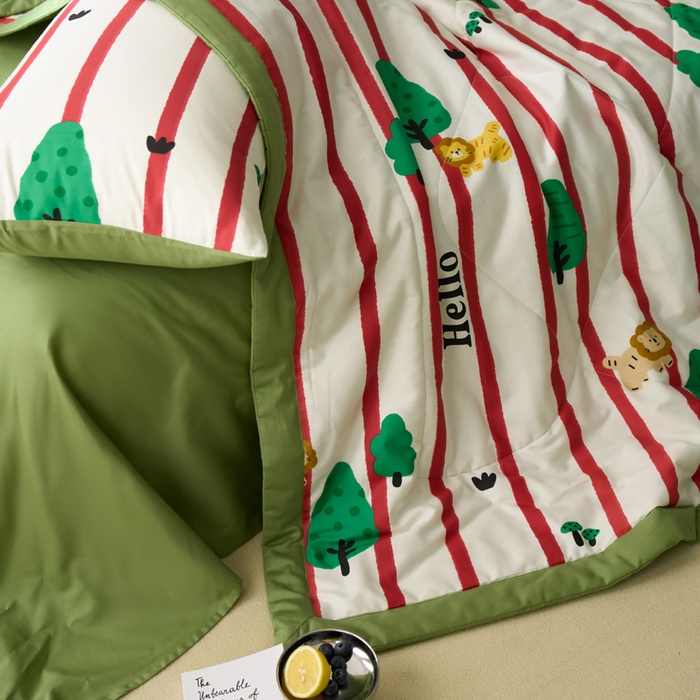 91家纺网 家纺一手货源 找家纺 莱福仕家纺 2022  全棉喷气夏被四件套野营派对