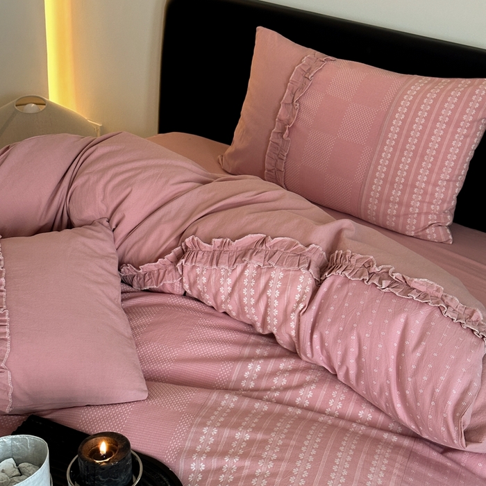 91家纺网 家纺一手货源 找家纺 旷野 2024新款全棉色织双面提花四件套-南法 南法—陶瓷粉