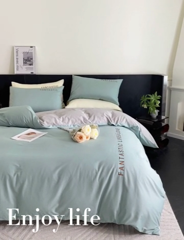 91家纺网 家纺一手货源 找家纺 澳梵家居 2024新款60s全棉刺绣四件套--罗曼克系列 罗曼克-烟波绿