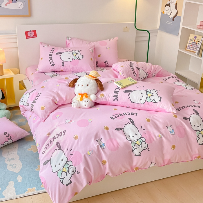 91家纺网 家纺一手货源 找家纺 博雅 2024新款全棉三丽鸥卡通四件套-AA版帕恰狗 粉红帕恰狗