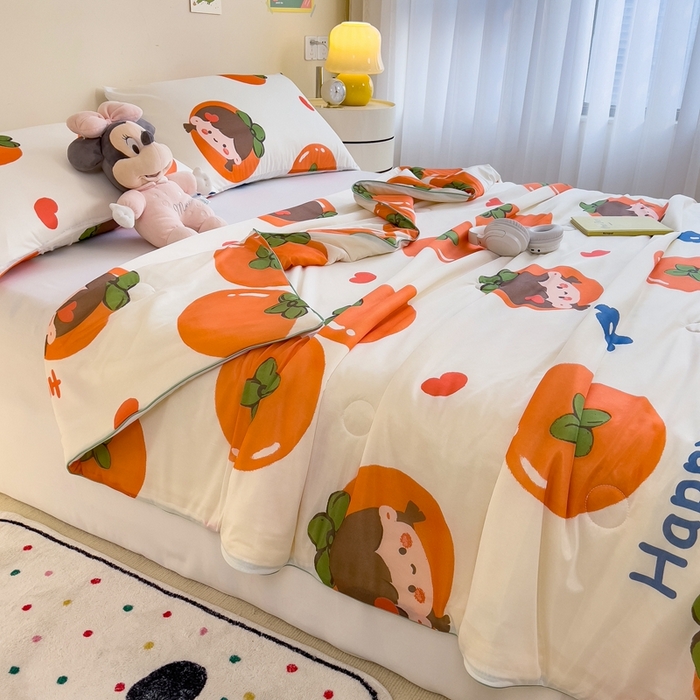 91家纺网 家纺一手货源 找家纺 米菲 2024新款A类凉感丝印花夏被夏凉被被芯 柿柿如意