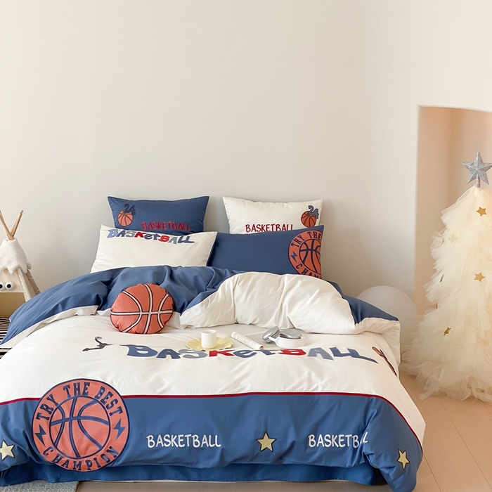 91家纺网 家纺一手货源 找家纺 星野家居2024新款双股澳棉贴布绣四件套—热辣篮球