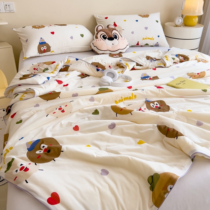 91家纺网 家纺一手货源 找家纺 米菲 2024新款A类凉感丝印花夏被夏凉被被芯 快乐煤球