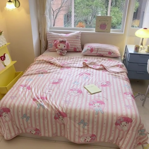 91家纺网 家纺一手货源 找家纺 桃子家居 2024新款A类三丽鸥正版授权高品质牛奶丝软糯针织棉夏被系列 针织棉三丽鸥-气球美乐蒂