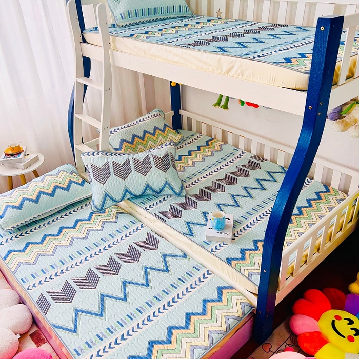 91家纺网 家纺一手货源 找家纺 小虾米 2024新款上下床乳胶凉席床笠款印花凉席三件套 灵动