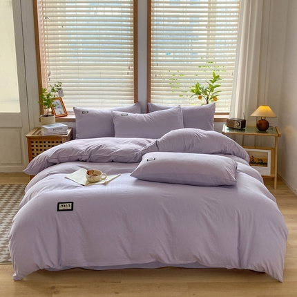 91家纺网 家纺一手货源 找家纺 梦之岛 2024miu贴标水洗磨毛华夫格四件套 miumiu -紫