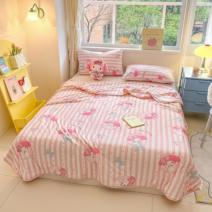 91家纺网 家纺一手货源 找家纺 金爱家 2024新款A类三丽鸥正版授权高品质牛奶丝软糯针织棉夏被系列 针织棉三丽鸥-粉粉美乐蒂