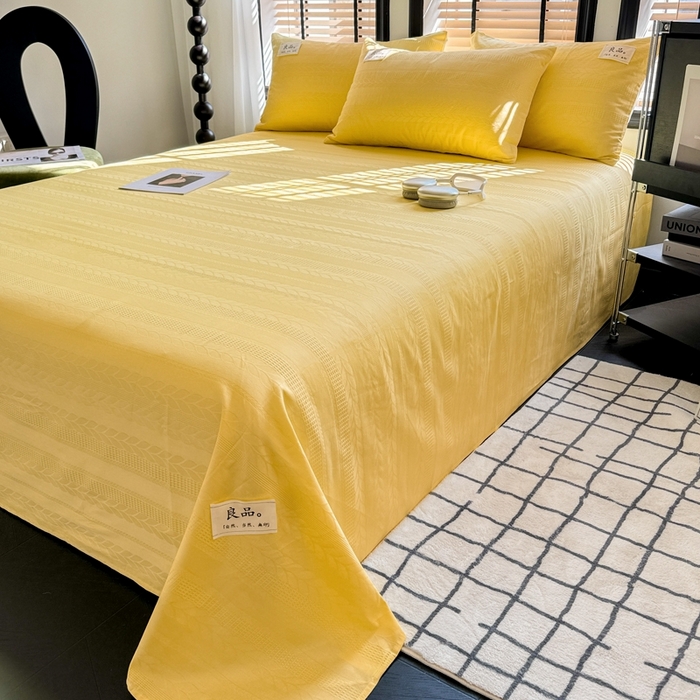91家纺网 家纺一手货源 找家纺 眠博士 2024新款全棉简约华夫格纯色单床单 床单-麦穗黄