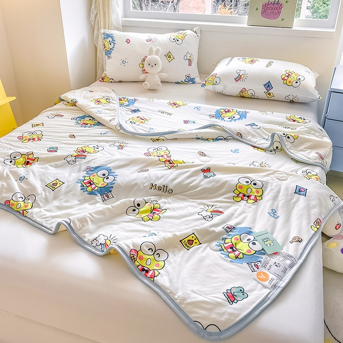 91家纺网 家纺一手货源 找家纺 桃子家居 2024新款A类三丽鸥正版授权高品质牛奶丝软糯针织棉夏被系列 针织棉三丽鸥-彩虹大眼蛙