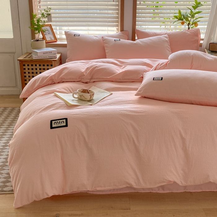 91家纺网 家纺一手货源 找家纺 （总）梦之岛 2024新款miu贴标水洗磨毛华夫格四件套