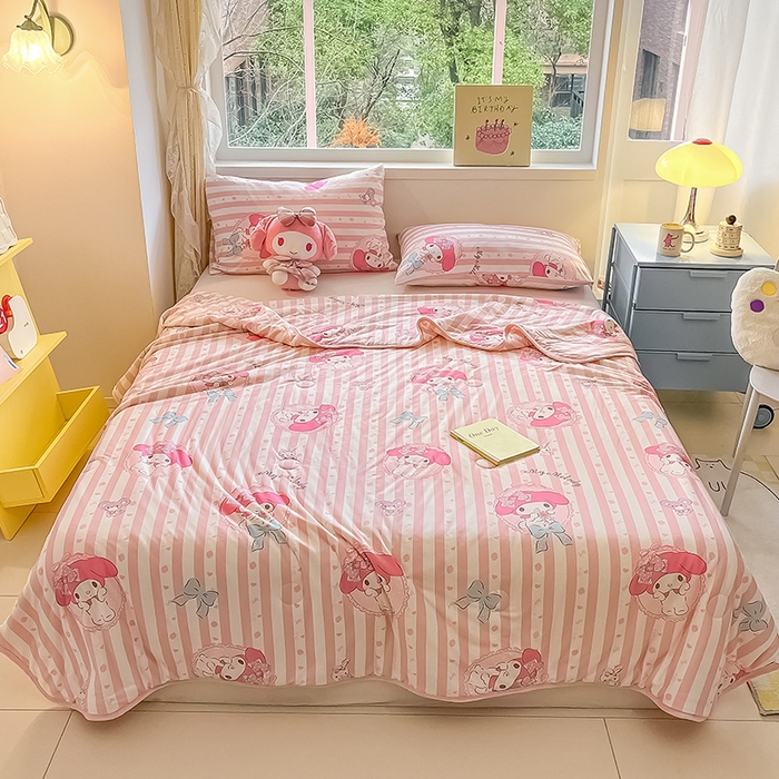 91家纺网 家纺一手货源 找家纺 金爱家 2024新款A类三丽鸥正版授权高品质牛奶丝软糯针织棉夏被系列 针织棉三丽鸥-粉粉美乐蒂