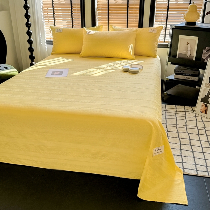 91家纺网 家纺一手货源 找家纺 眠博士 2024新款全棉简约华夫格纯色单床单 床单-麦穗黄