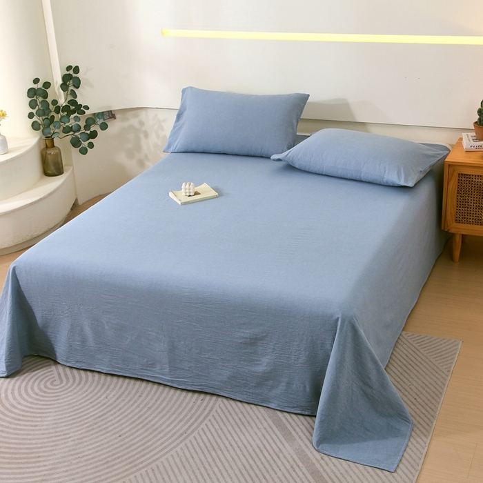 91家纺网 家纺一手货源 找家纺 一禾2024新款A类亲肤舒适全棉色织单品系列-单床单 天空蓝