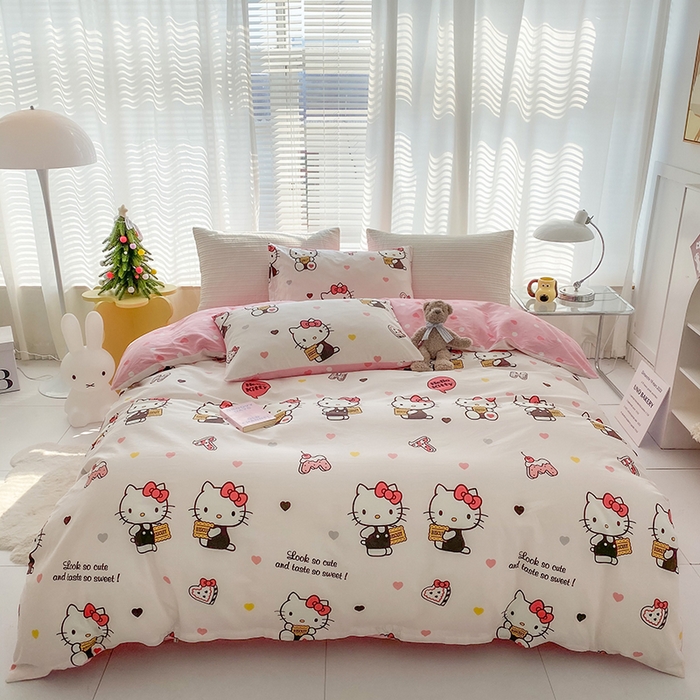 91家纺网 家纺一手货源 找家纺 （总）富馨莱 2024新款正版授权KT全棉印花四件套 学生床三件套