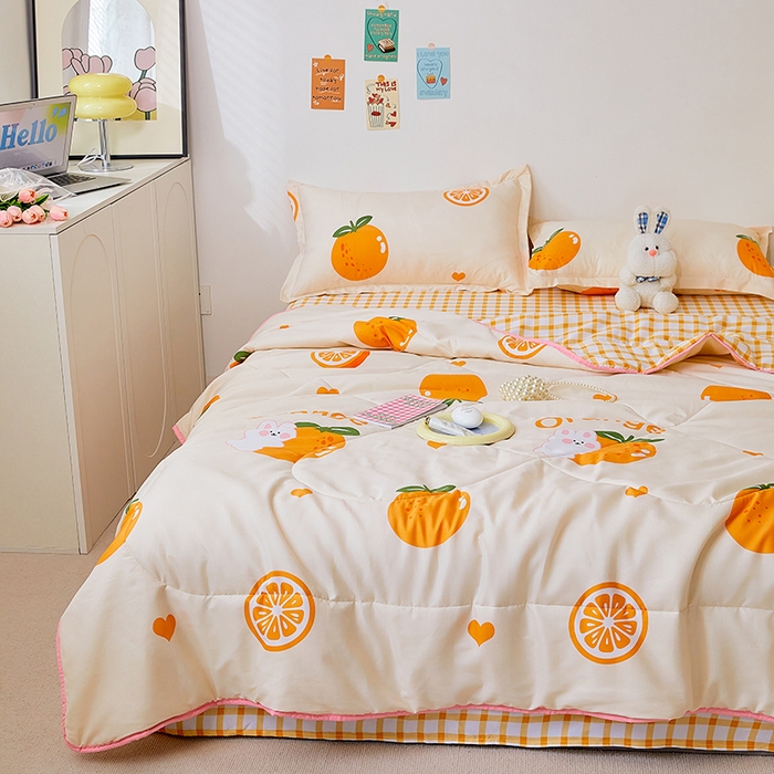 91家纺网 家纺一手货源 找家纺 卡斯诺家纺馆 2025新款芦荟棉亲肤印花夏被（下载包包含买家秀） 果橙