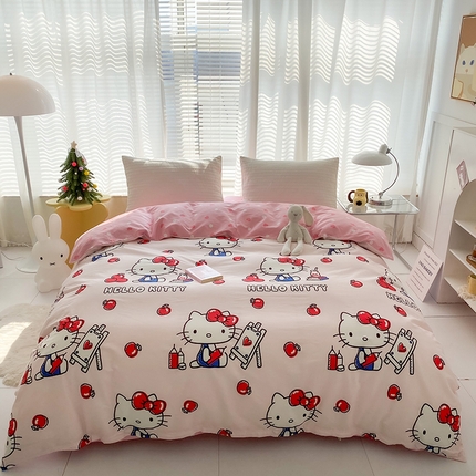 91家纺网 家纺一手货源 找家纺 （总）富馨莱 2024新款正版授权KT全棉印花四件套 学生床三件套