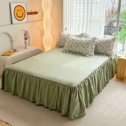 91家纺网 家纺一手货源 找家纺 帅露家纺 2025新款全棉法式淑女花边款四件套 花小菜-绿