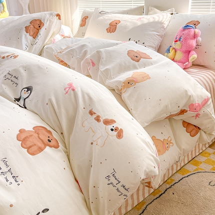 91家纺网 家纺一手货源 找家纺  2024新款全棉印花四件套 小奶兔