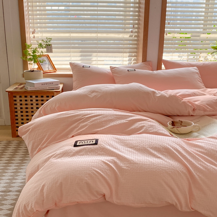 91家纺网 家纺一手货源 找家纺 梦之岛 2024miu贴标水洗磨毛华夫格四件套 miumiu -粉