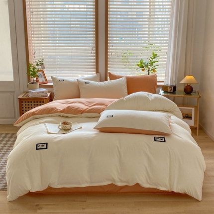 91家纺网 家纺一手货源 找家纺 梦之岛 2024miu贴标水洗磨毛华夫格四件套 miumiu -白橘